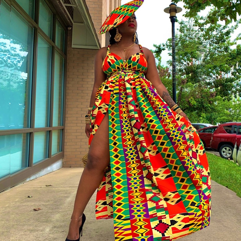 African Colorful Geometric Maxi Dress